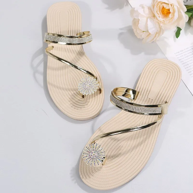 Sandals Women Summer New Fashion Beach Sandals Rhinestone Flat Slippers Luxury Sandals Women Designers Designer Shoes Shoes For Flat Foot