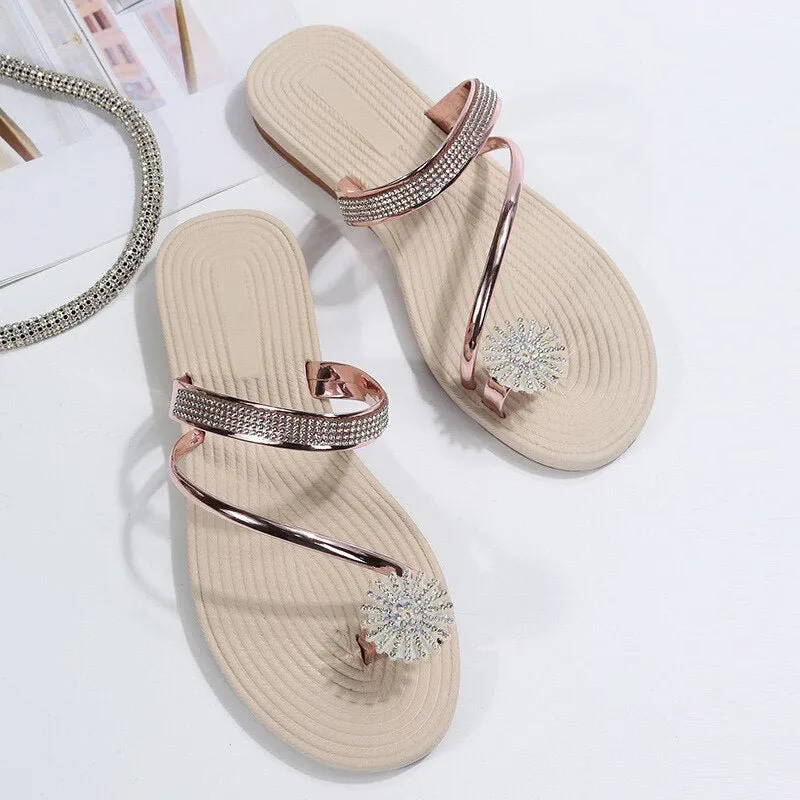 Flat Wide Wedding Shoes Sandals Women Summer New Fashion Beach Sandals Rhinestone Flat Slippers Luxury Sandals Women Designers Designer Shoes