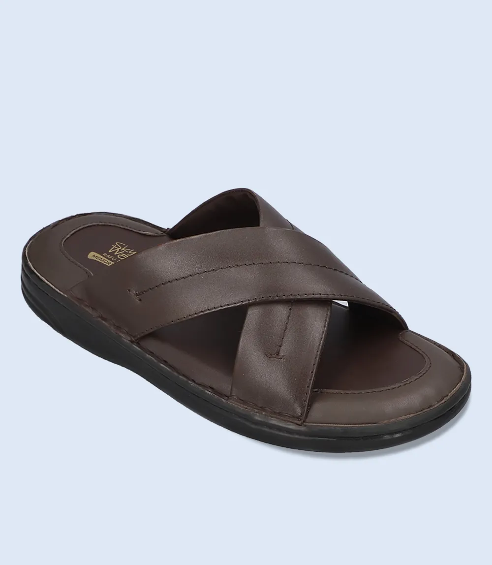 BM5904-BROWN-Men Comfort Slipper Pizza Slippers