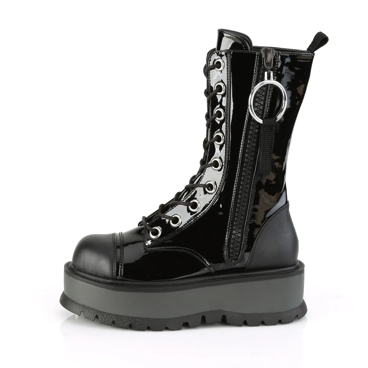 Big And Tall Work Boots 2 Inch Platform SLACKER-220 Black Patent