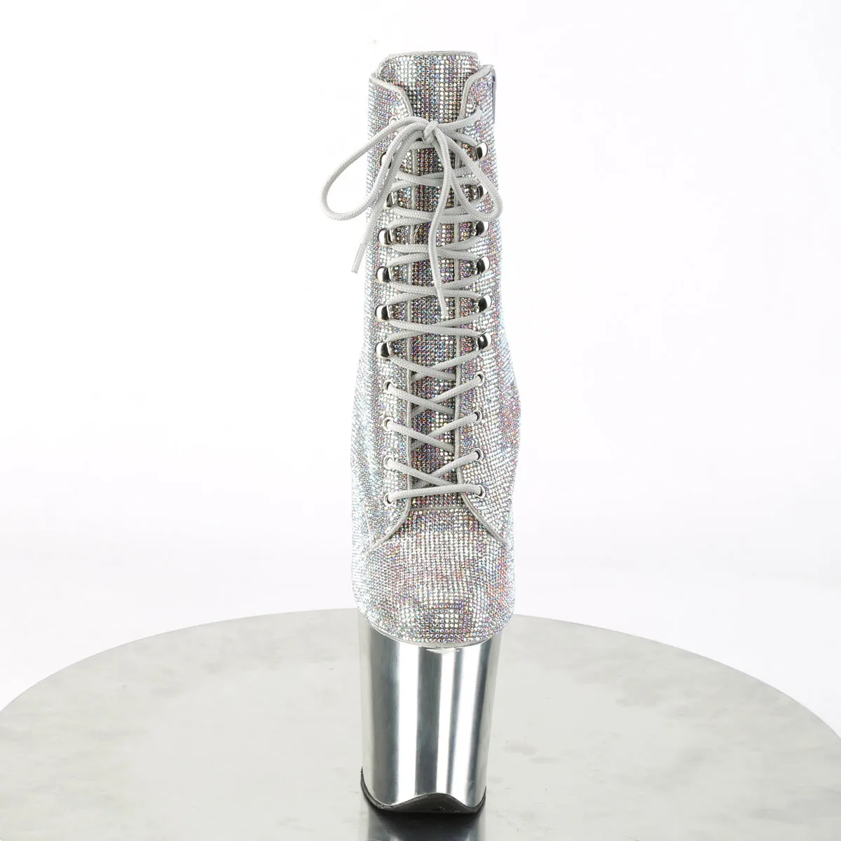 Work Boots Kids 8 Inch Heel FLAMINGO-1020CHRS Silver Multi Rhinestone