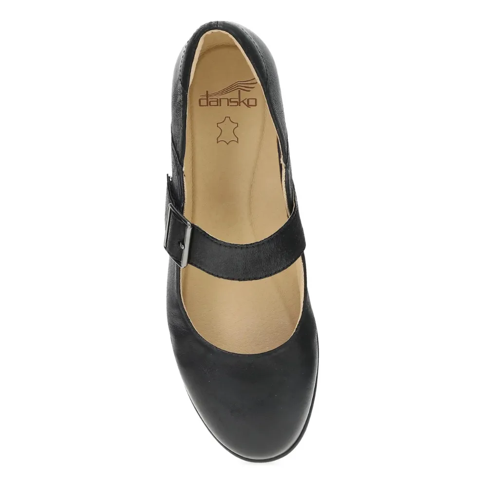 Dansko Collette Black Burnished Nubuck Mary Jane (Women's) Dress Shoes Strap