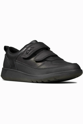 Flexibility Reinforced toe Clarks Scape Flare Kids black leather school Shoes