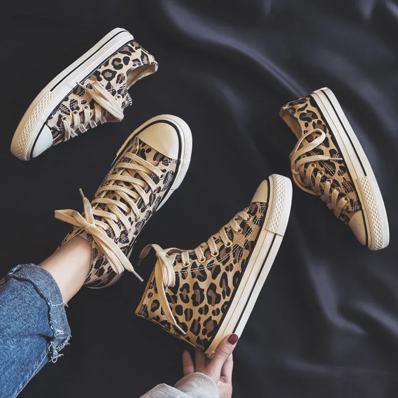 Shoes High Top Leopard Breathable Children Canvas Shoes Women Parent-child Shoes Leg Warmers And High Heels
