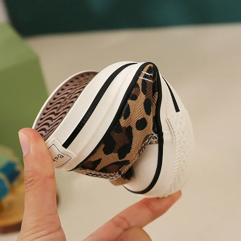 Shoes High Top Leopard Breathable Children Canvas Shoes Women Parent-child Shoes High Heels With Removable Heels