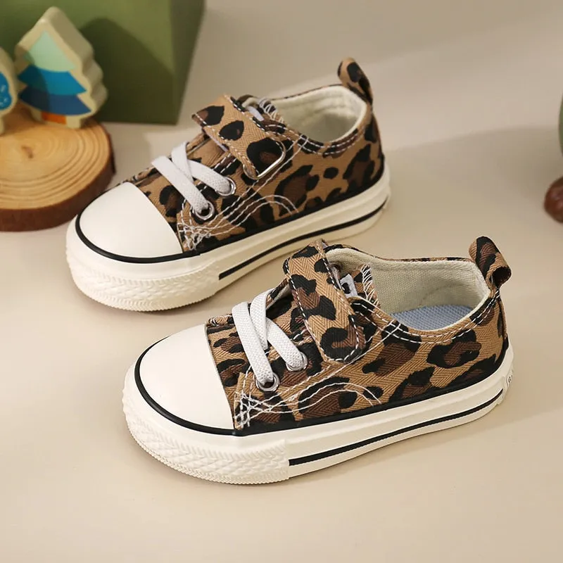Shoes High Top Leopard Breathable Children Canvas Shoes Women Parent-child Shoes Bunion Friendly High Heels