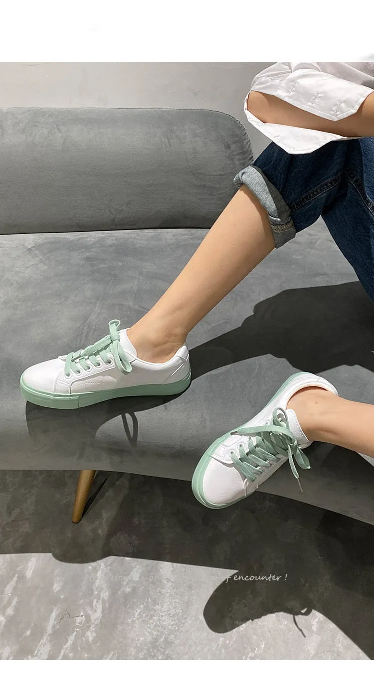 Shoes Woman 2021 Spring New Flat Leather Sneakers Female Solid Color Student Platform Shoes Casual Low-top Flats Women Shoes Flat Shoes Benefits