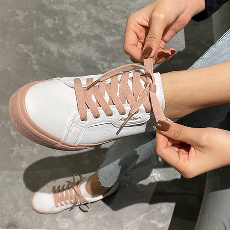 Fashion Flat Shoes Shoes Woman 2021 Spring New Flat Leather Sneakers Female Solid Color Student Platform Shoes Casual Low-top Flats Women Shoes