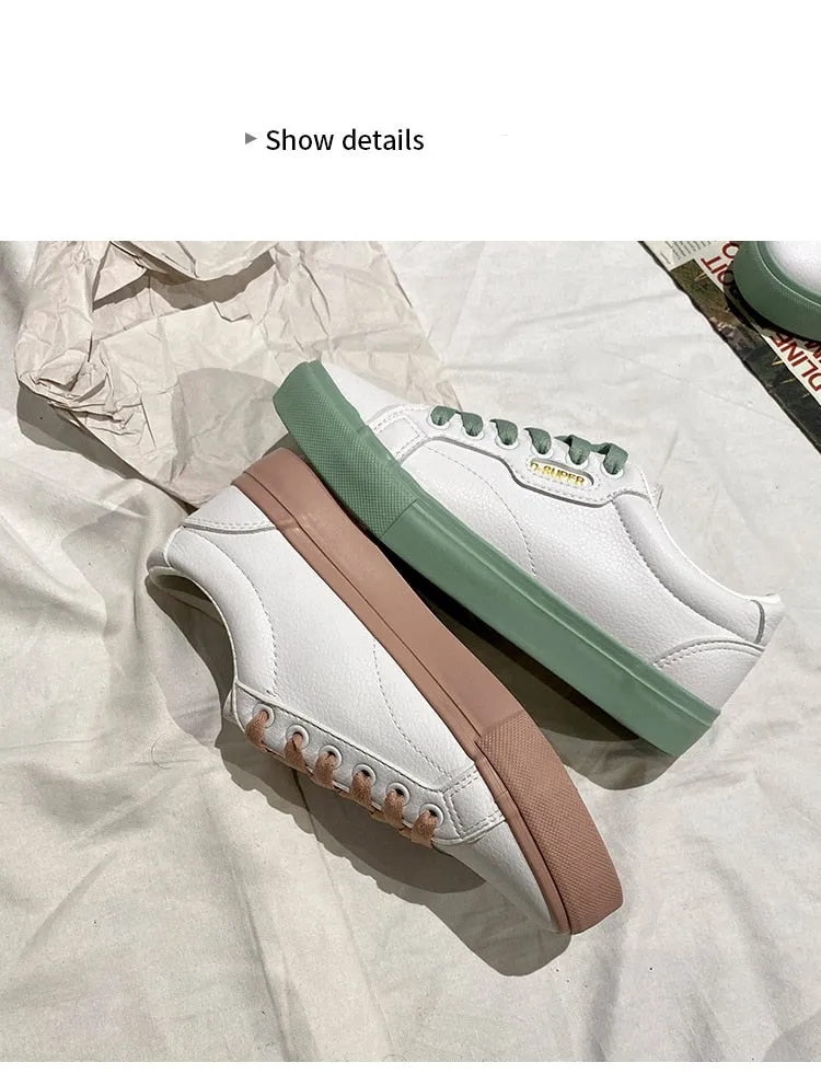 Flat Wide Wedding Shoes Shoes Woman 2021 Spring New Flat Leather Sneakers Female Solid Color Student Platform Shoes Casual Low-top Flats Women Shoes