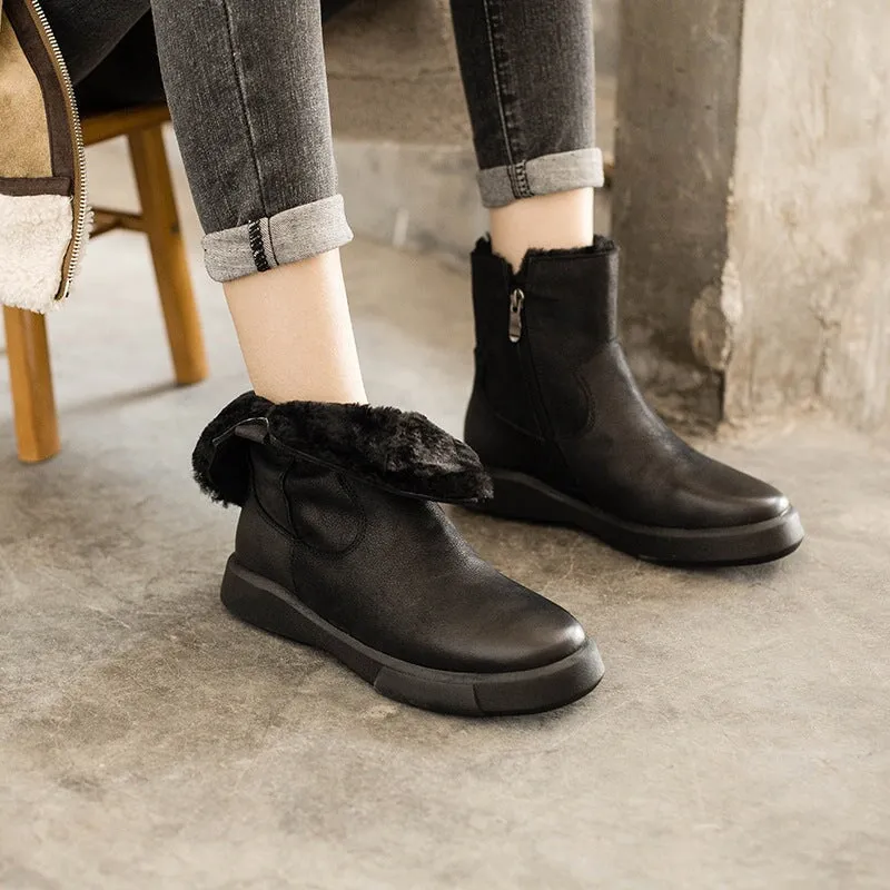 Snow Boots For Snowshoeing Side Zipper Chelsea Boots WaxingLeather Short Boots for Winter Black Fleece Lined/Coffee Fleece Lined