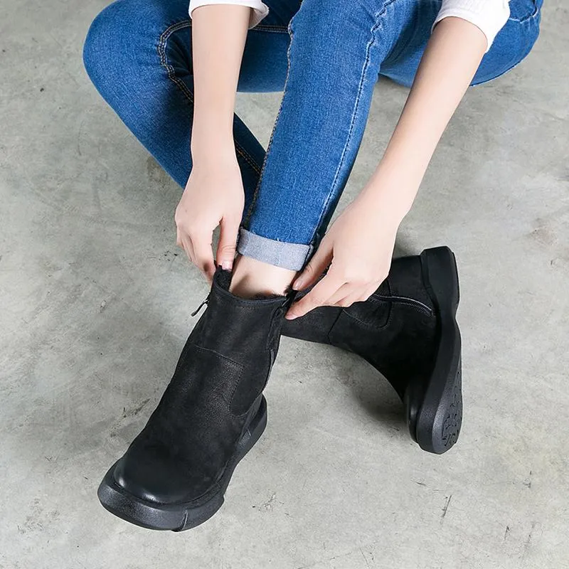 Waterproof Merrell Snow Boots Side Zipper Chelsea Boots WaxingLeather Short Boots for Winter Black Fleece Lined/Coffee Fleece Lined