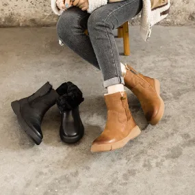 Side Zipper Chelsea Boots WaxingLeather Short Boots for Winter Black Fleece Lined/Coffee Fleece Lined Columbia Maiden Snow Boots