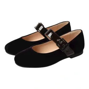 1251 - Purple Velvet Strap for Girl by London Kids Square Toed Boots