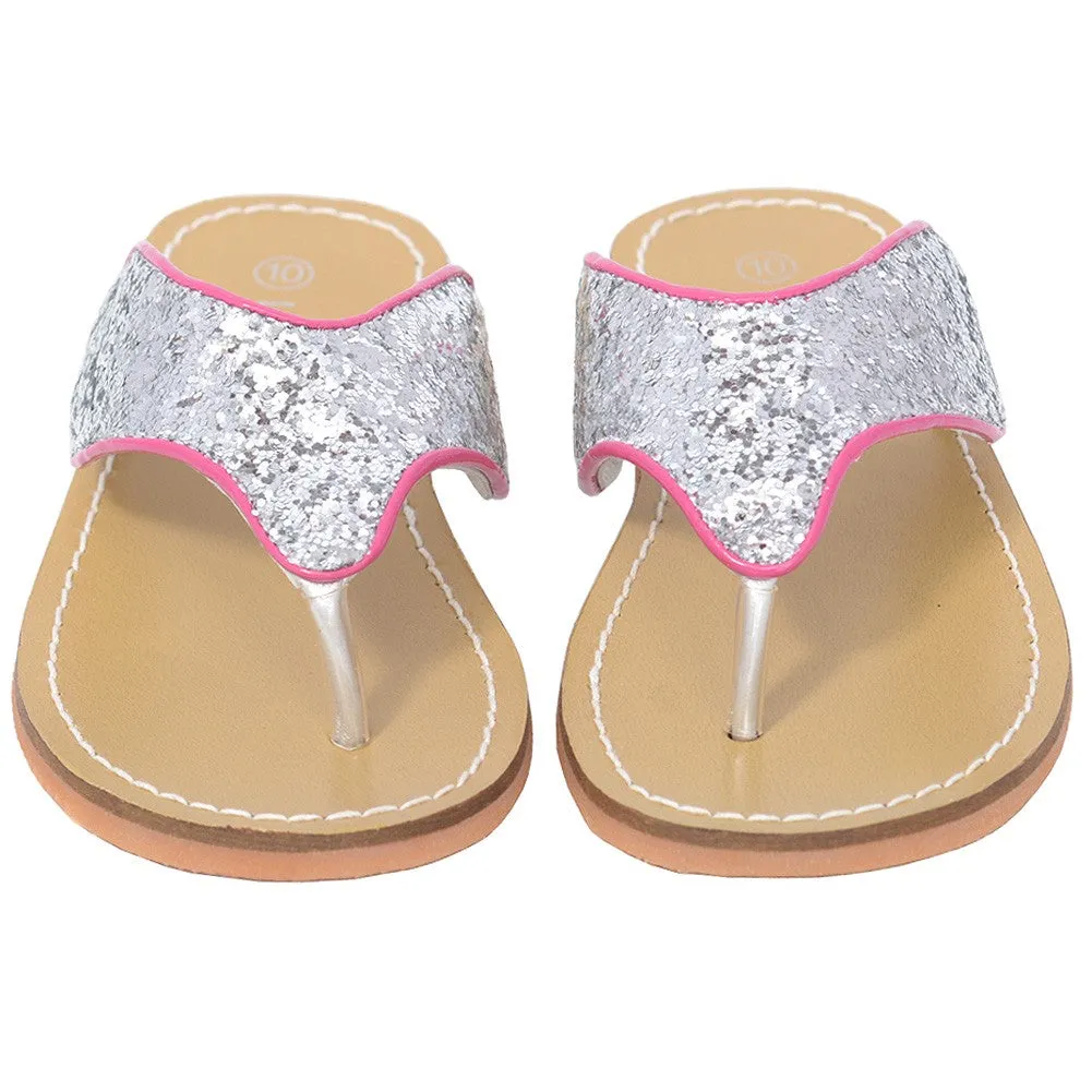 Silver T Strap Flip Flop Summer Spring Sandal Girl 11-4 Sandals Outlet