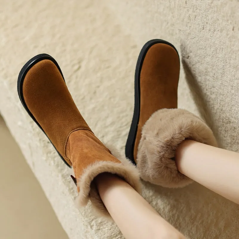 Winter Ankle Snow Boots Women's Snow Boots for Cold Winter Retro Leather Mid Calf Boots in Brown/Khaki/Coffee