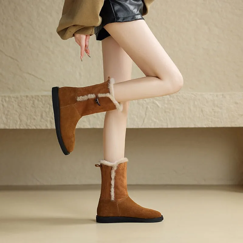 Women's Snow Boots for Cold Winter Retro Leather Mid Calf Boots in Brown/Khaki/Coffee Columbia Moritza Shield Snow Boots