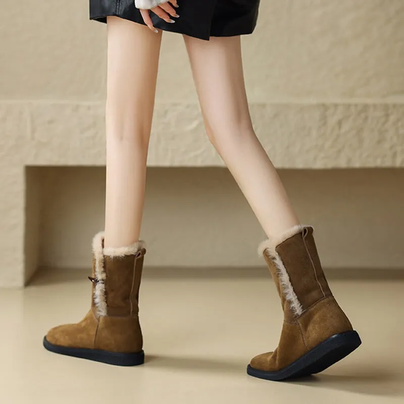 Fila Snow Boots Women's Snow Boots for Cold Winter Retro Leather Mid Calf Boots in Brown/Khaki/Coffee