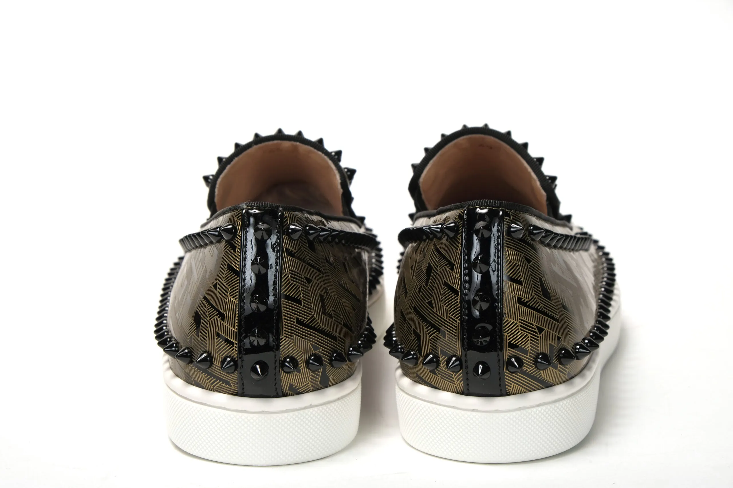 Navy Penny Loafers Christian Louboutin Black/Gold Version Pik Boat Flat Pat Shoes