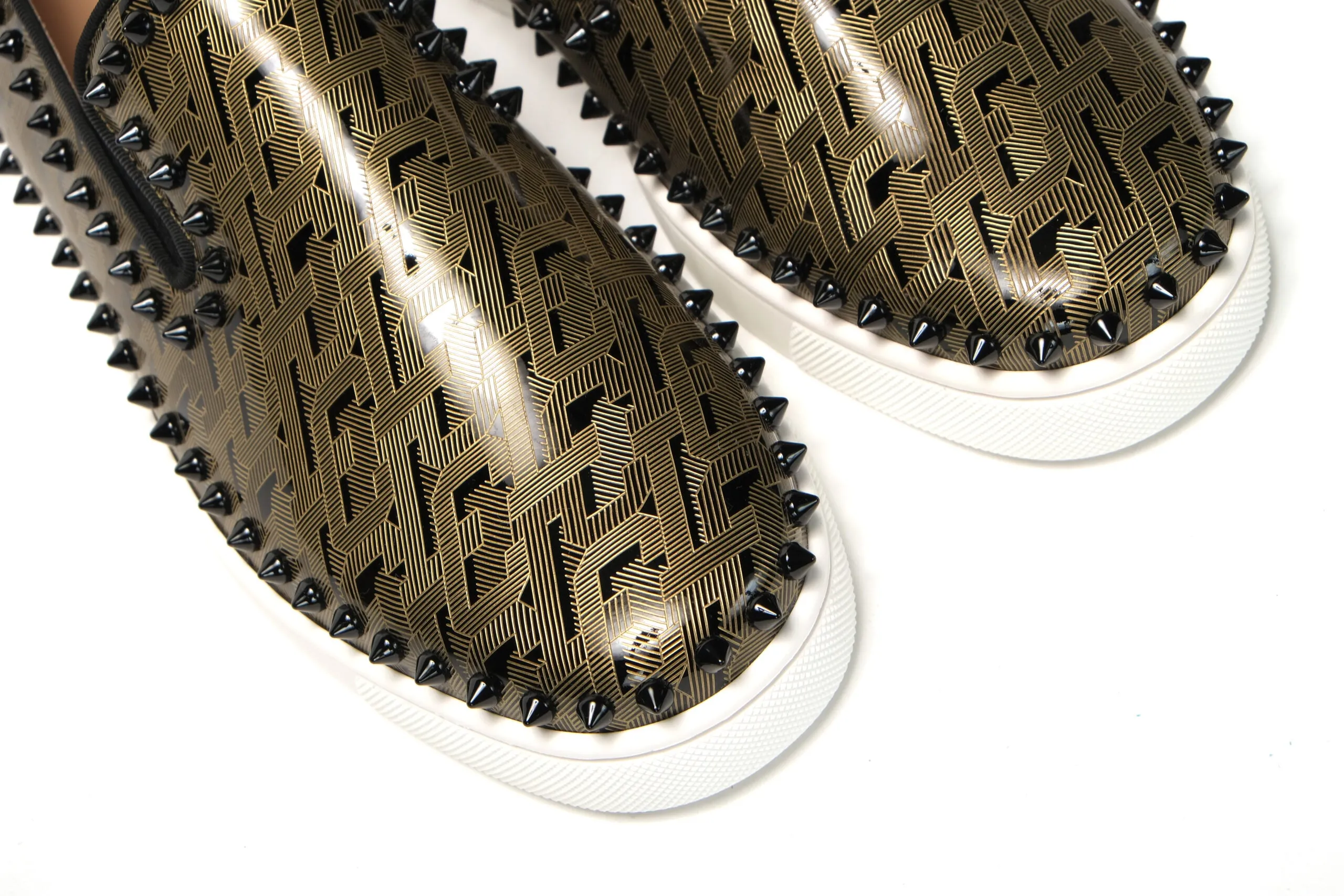 City Loafers Christian Louboutin Black/Gold Version Pik Boat Flat Pat Shoes