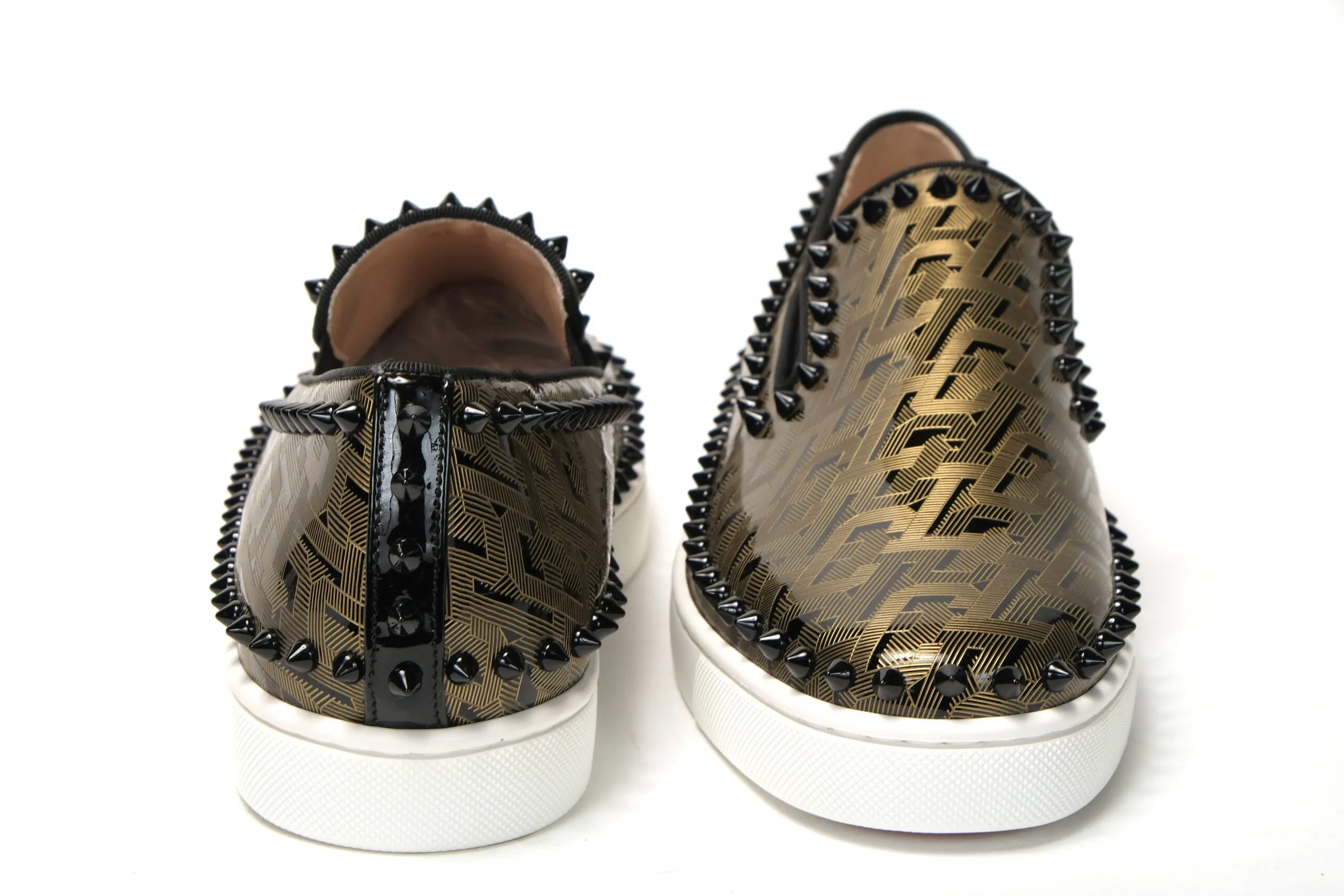 Christian Louboutin Black/Gold Version Pik Boat Flat Pat Shoes Black Dress Shoes For Men Loafers