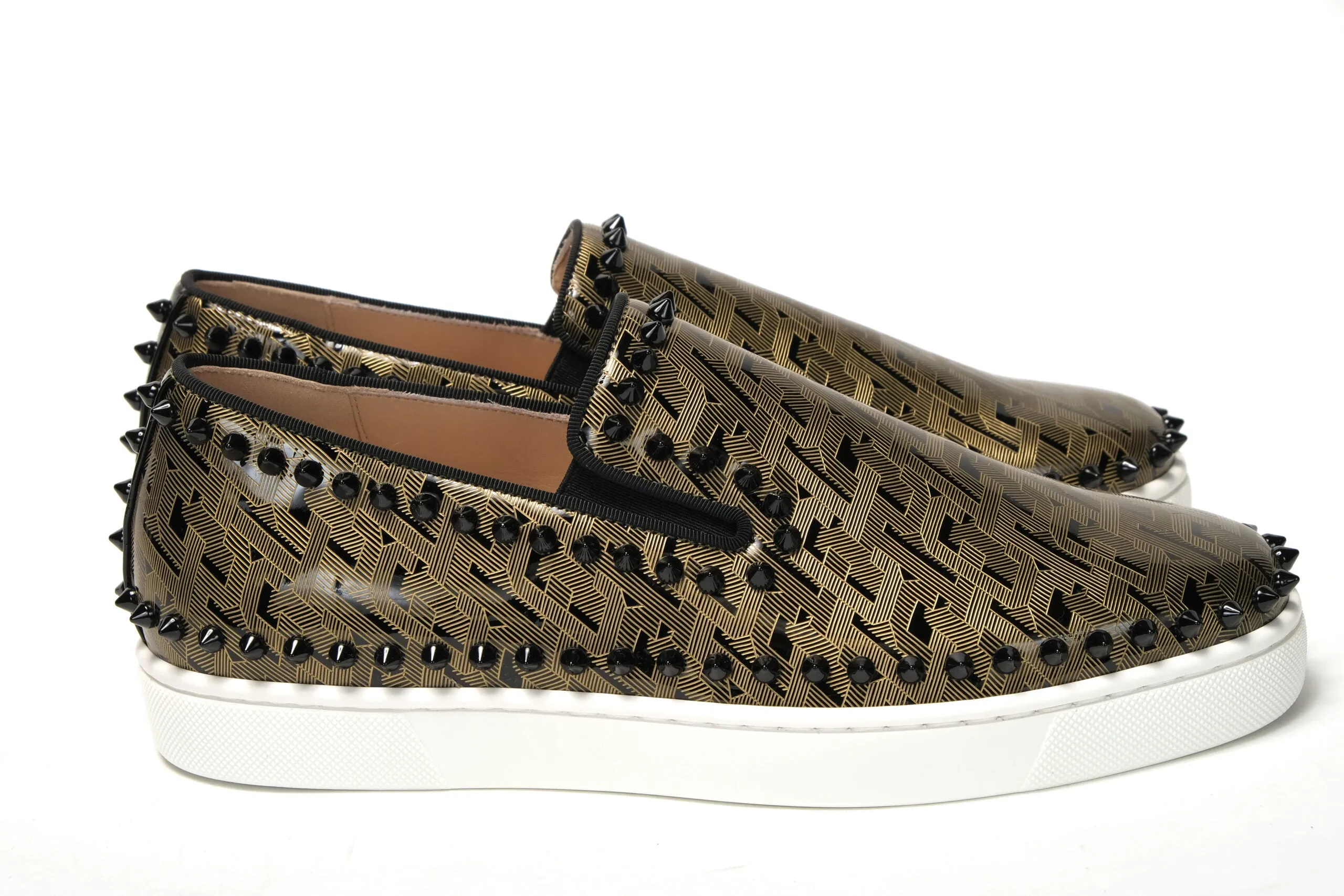 Christian Louboutin Black/Gold Version Pik Boat Flat Pat Shoes Yacht Loafers