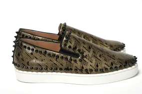 Christian Louboutin Black/Gold Version Pik Boat Flat Pat Shoes Alden Horsebit Loafers