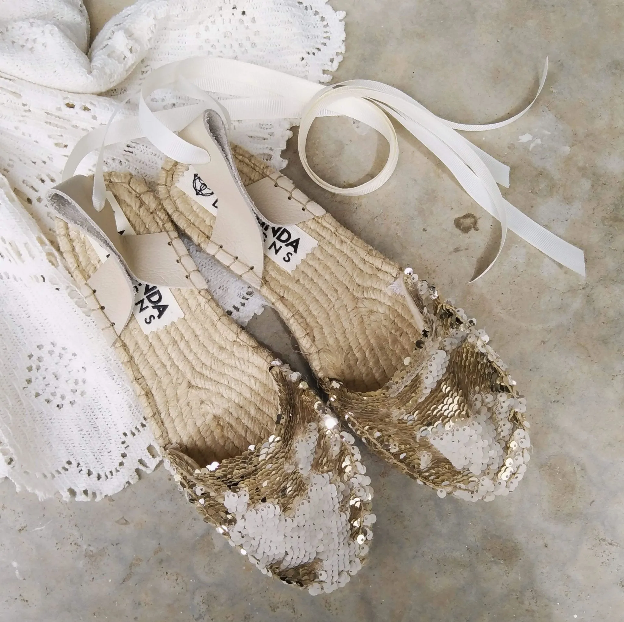 Sequin Espadrilles - Champagne - Double Sole Wide Toe Box Shoes