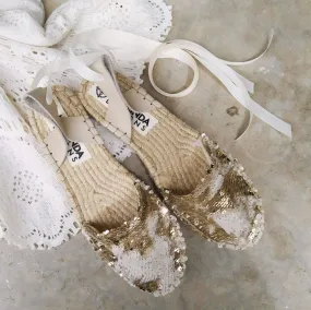 Best Shoes Wide Flat Feet Sequin Espadrilles - Champagne - Double Sole