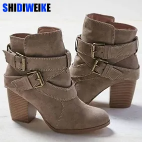 size 35-43 Autumn Winter Women Boots Casual Ladies shoes Martin boots Suede Leather ankle boots High heeled zipper Snow boot Dr Martens Boots For Snow