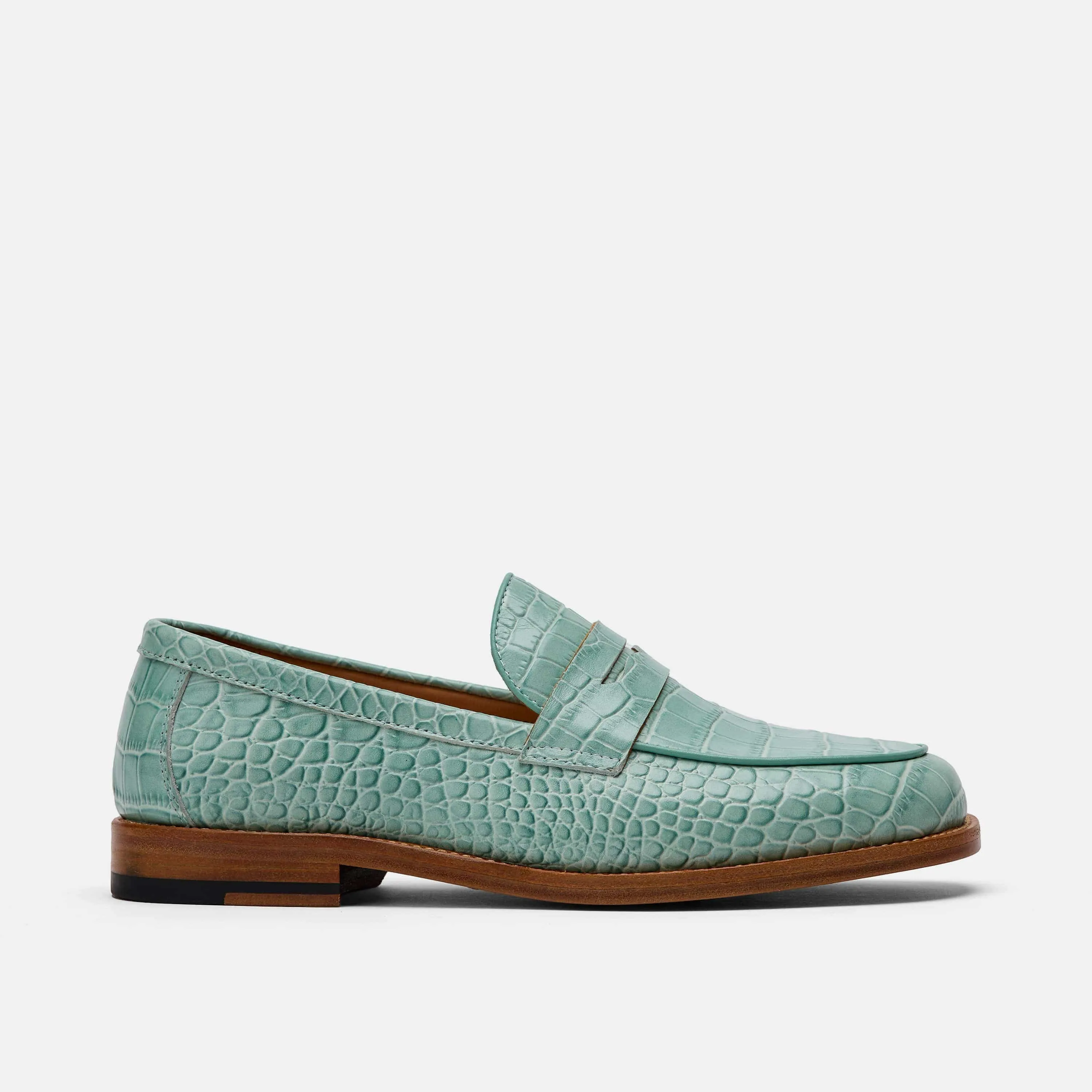 Penny Loafers And Suit Ms. Calum Mint Blue Leather Penny Loafers