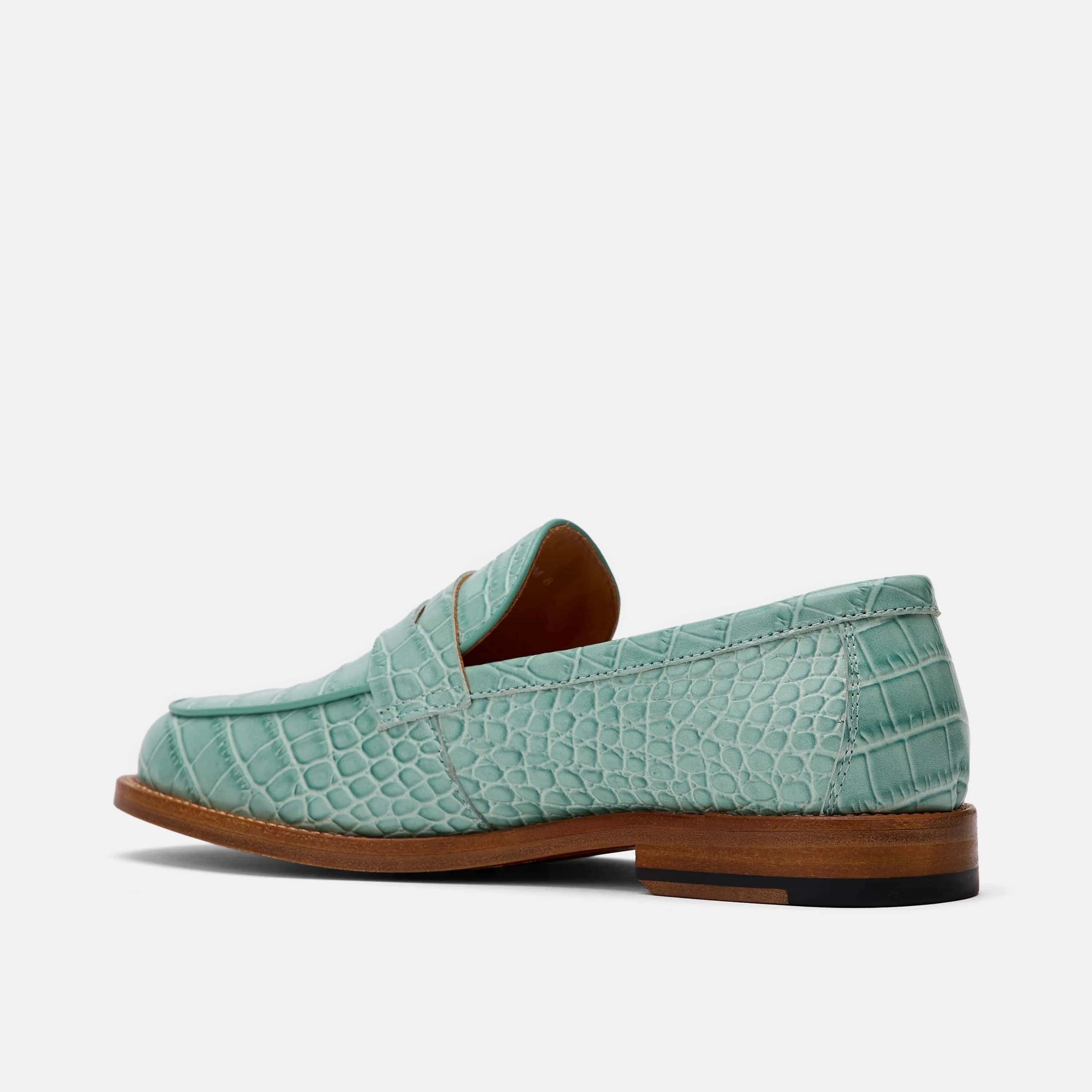 Ms. Calum Mint Blue Leather Penny Loafers Plaform Loafers