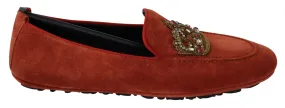 Shoe Trees For Loafers Dolce & Gabbana Opulent Orange Leather Loafers with Gold Embroidery