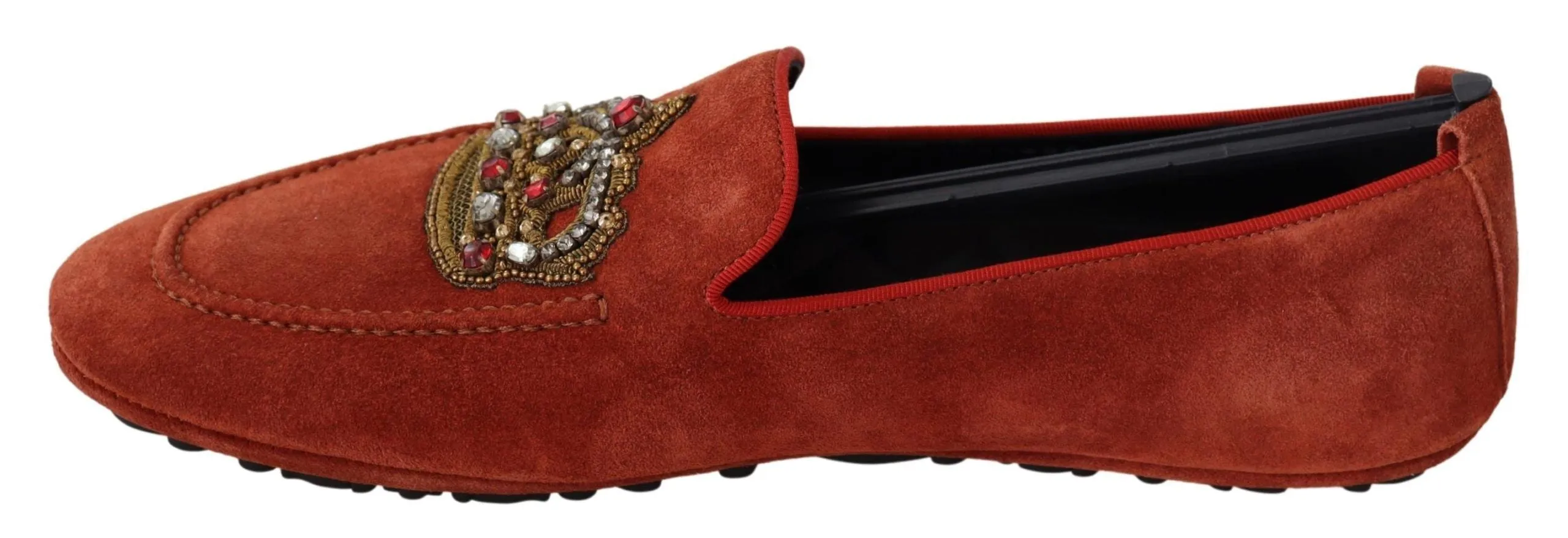 Dolce & Gabbana Opulent Orange Leather Loafers with Gold Embroidery Gucci Loafers With Heel