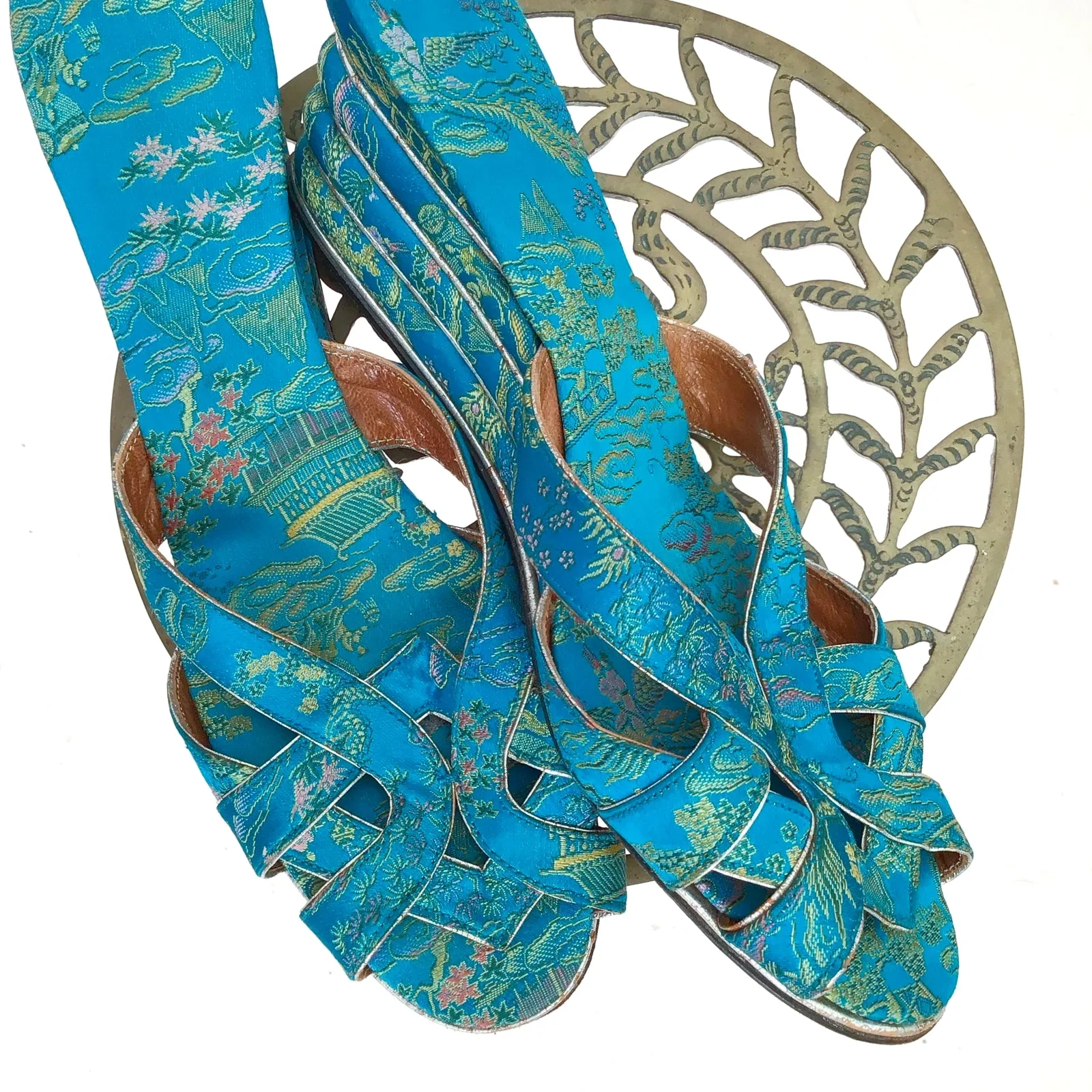 Fuzzy Flip Flop Slippers Stunning Vintage 40s Turquoise Brocade Housecoat with Slippers