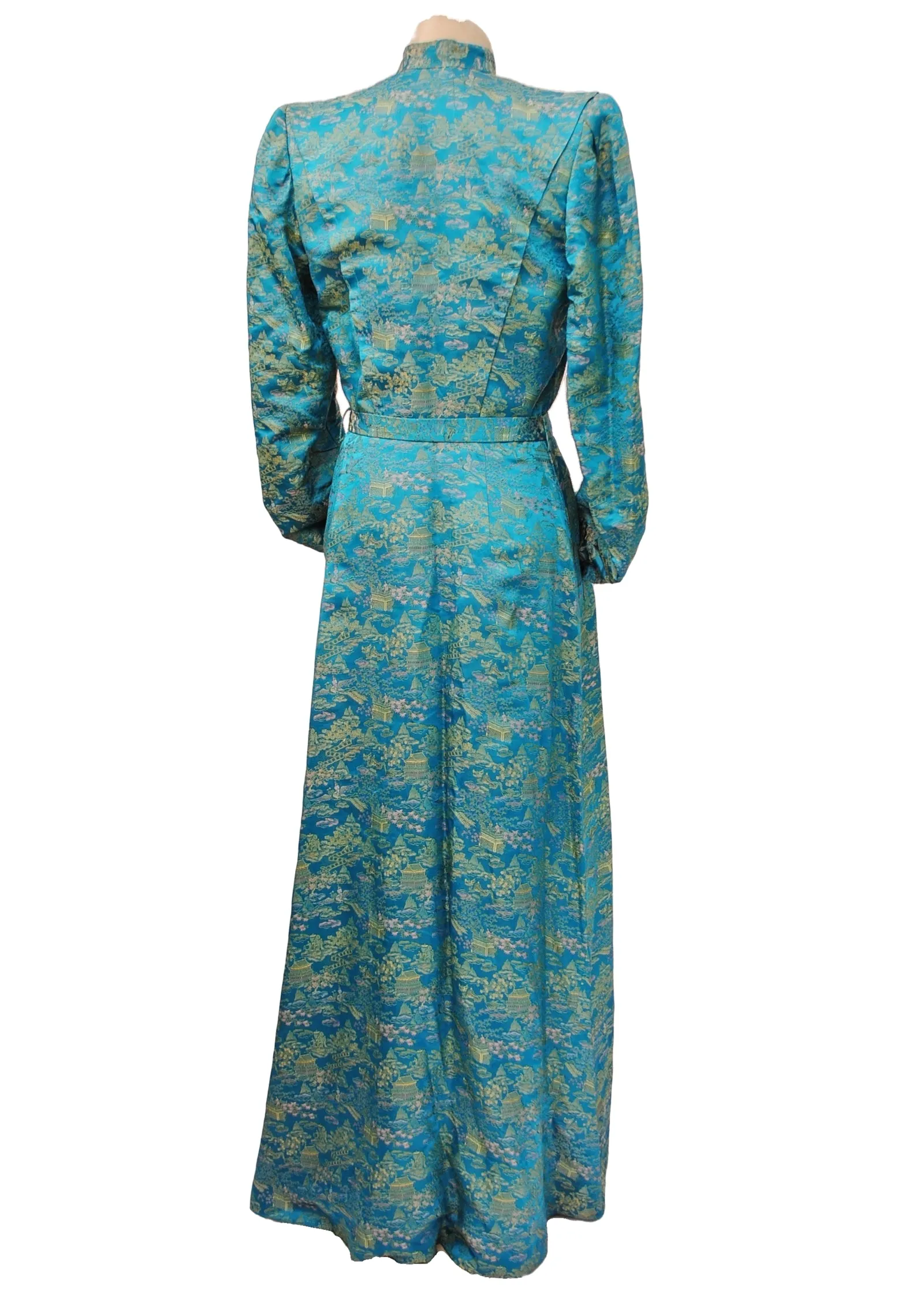 Stunning Vintage 40s Turquoise Brocade Housecoat with Slippers Slippers Non Slip Soles