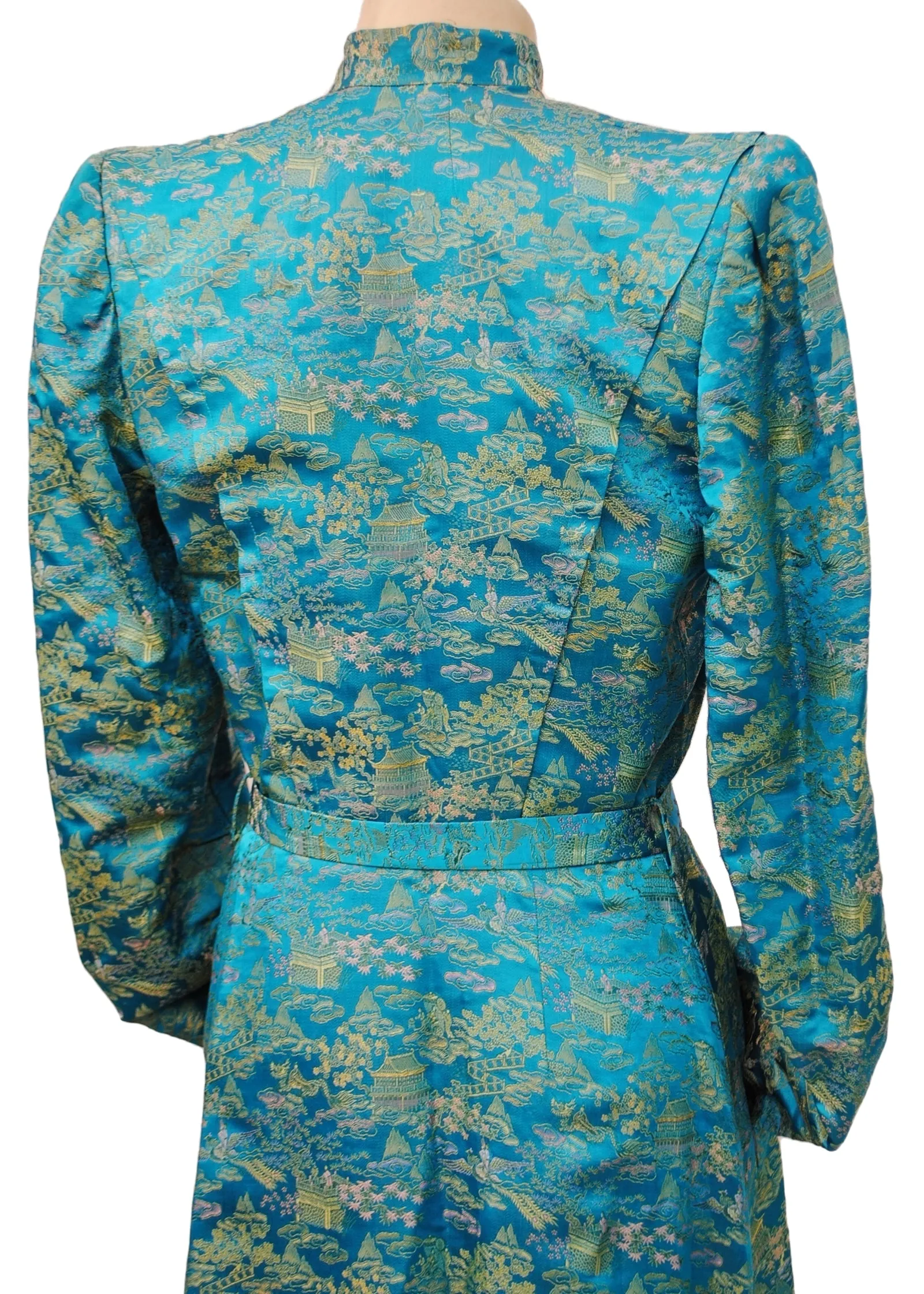 Stunning Vintage 40s Turquoise Brocade Housecoat with Slippers Dress To Impress Bunny Slippers Code