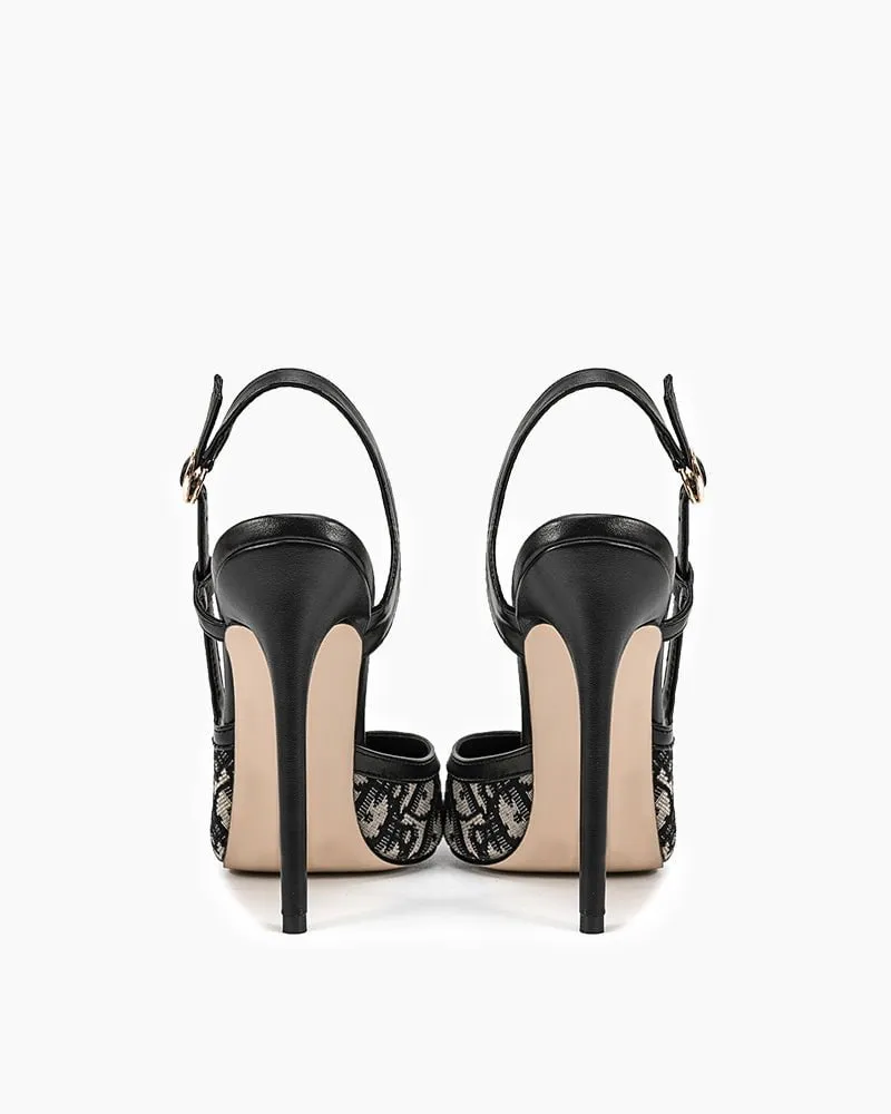 Green Print Pointed Toe Slingback High Heel Pumps In Sexy High Heels Fucking With A Boy