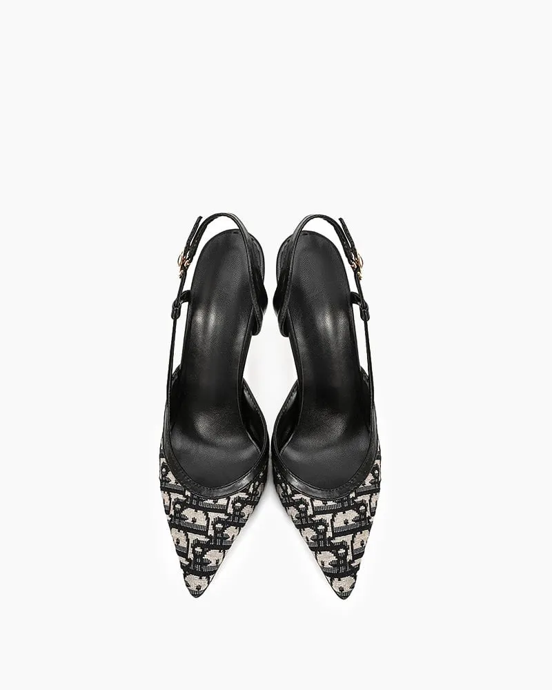 Green Print Pointed Toe Slingback High Heel Pumps High Heel Shoe Perfume