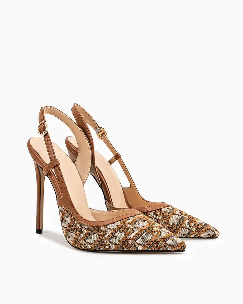 High Heels On Ice Green Print Pointed Toe Slingback High Heel Pumps