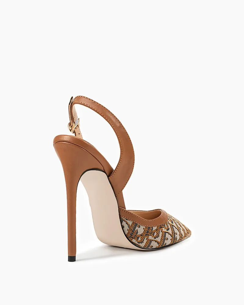 Best Arch Support For High Heels Green Print Pointed Toe Slingback High Heel Pumps