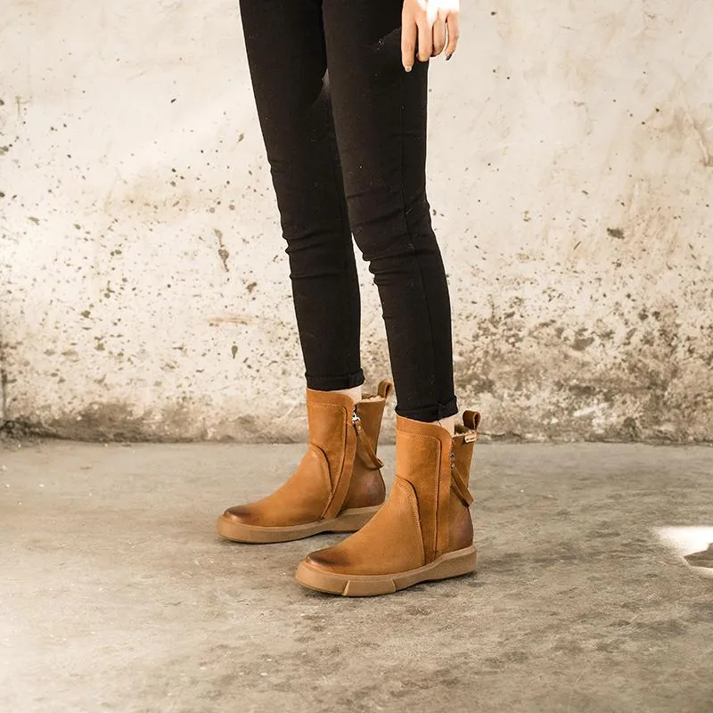 WaxingLeather Chelsea Boots Handmade British Boots Double Zip Fleece Lined Snow Boots Snow Boots