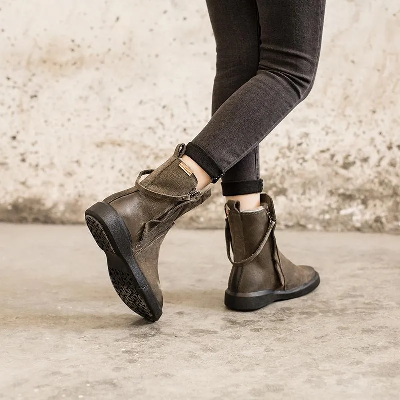 Snow Boots. WaxingLeather Chelsea Boots Handmade British Boots Double Zip Fleece Lined Snow Boots