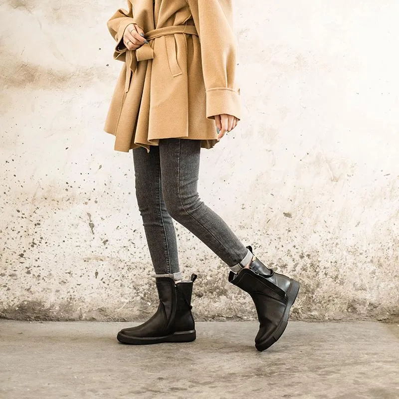 WaxingLeather Chelsea Boots Handmade British Boots Double Zip Fleece Lined Snow Boots Ugg Snow Boots Clearance