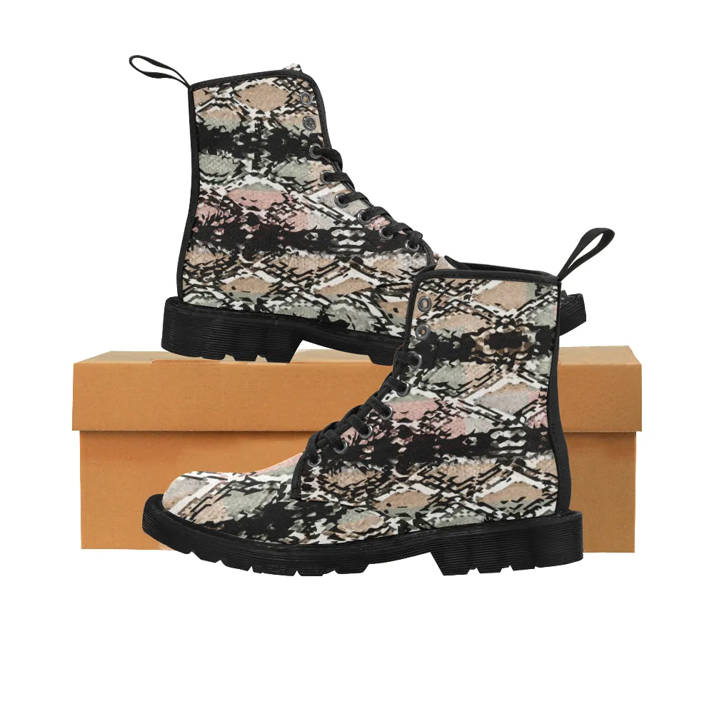 Stylish Hiking Boots Women's Snake Print Canvas Boots