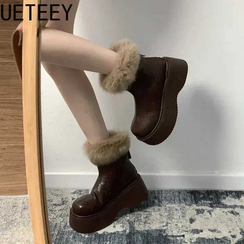 Amozae-Platform Women Modern Snow Boots Fashion Short Plush Short Booties Autumn Winter Women's Warm Shoes-Platform boots Dior Snow Moon Boots