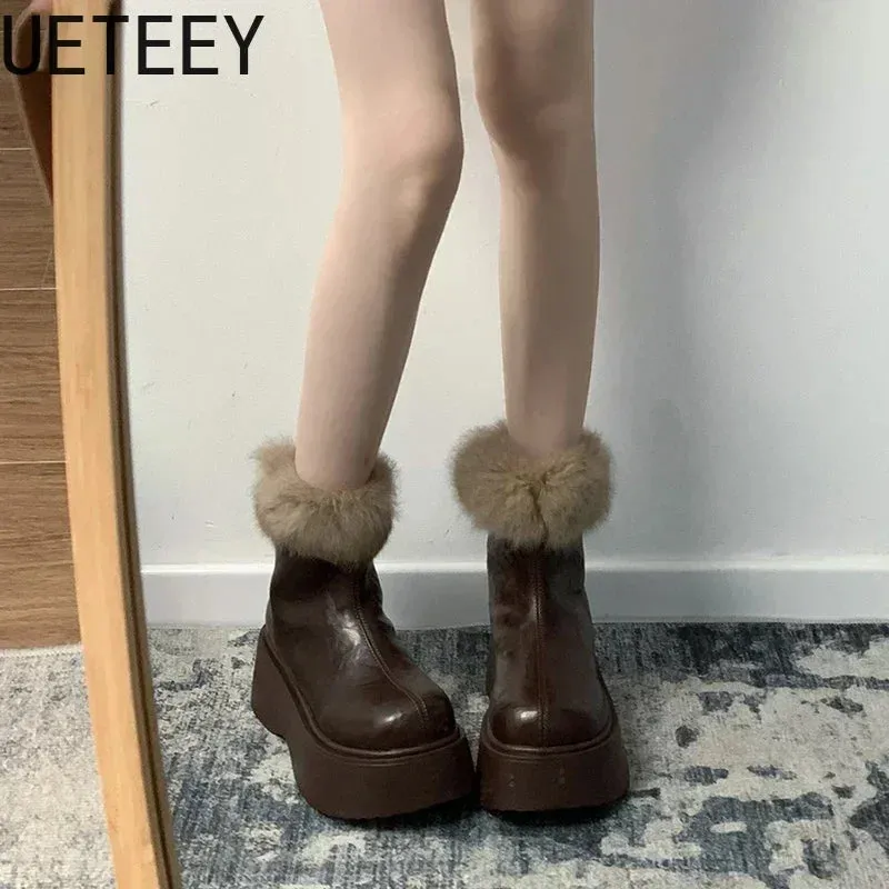 Waterproof Snow Boots For Dogs Amozae-Platform Women Modern Snow Boots Fashion Short Plush Short Booties Autumn Winter Women's Warm Shoes-Platform boots