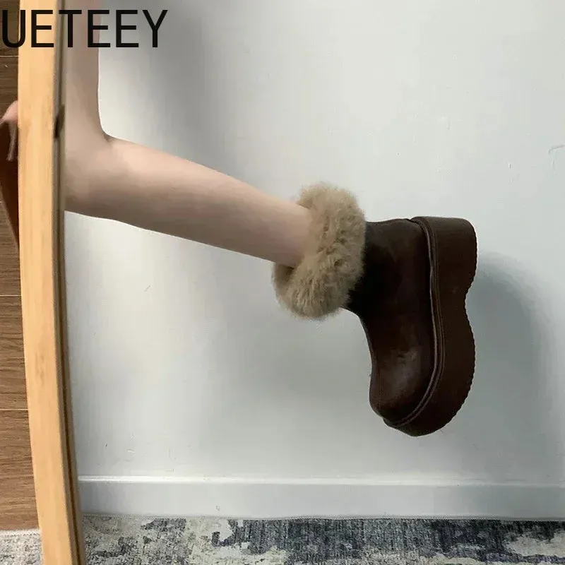 Amozae-Platform Women Modern Snow Boots Fashion Short Plush Short Booties Autumn Winter Women's Warm Shoes-Platform boots Waterproof Timberland Snow Boots