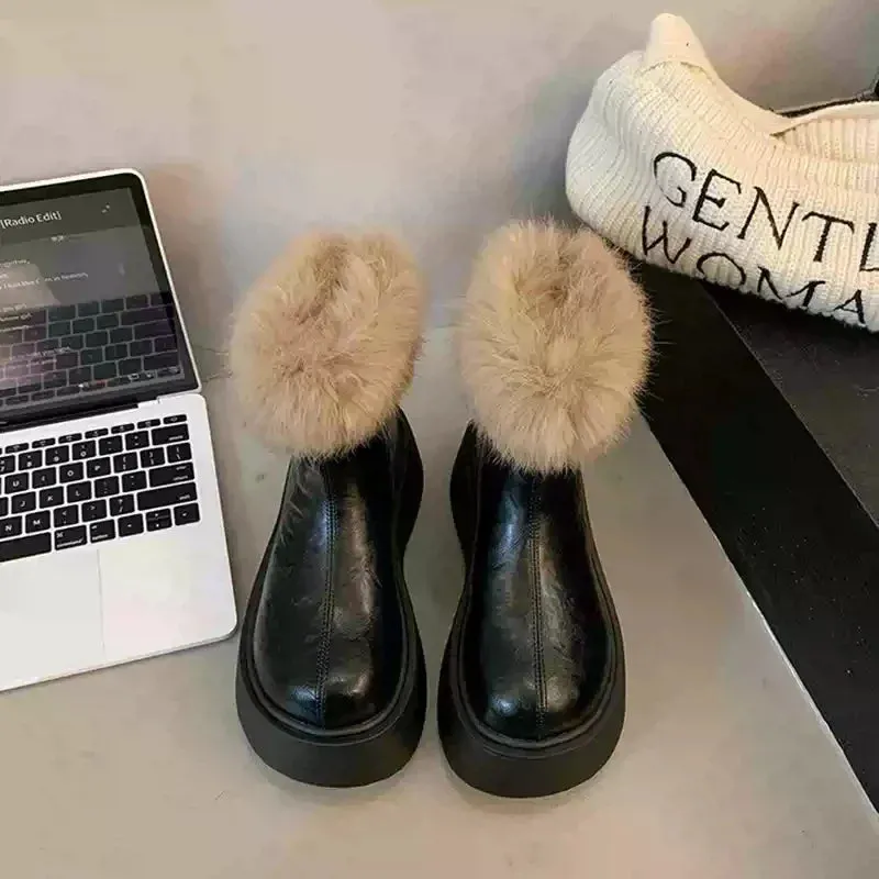 Amozae-Platform Women Modern Snow Boots Fashion Short Plush Short Booties Autumn Winter Women's Warm Shoes-Platform boots Bjs Snow Boots