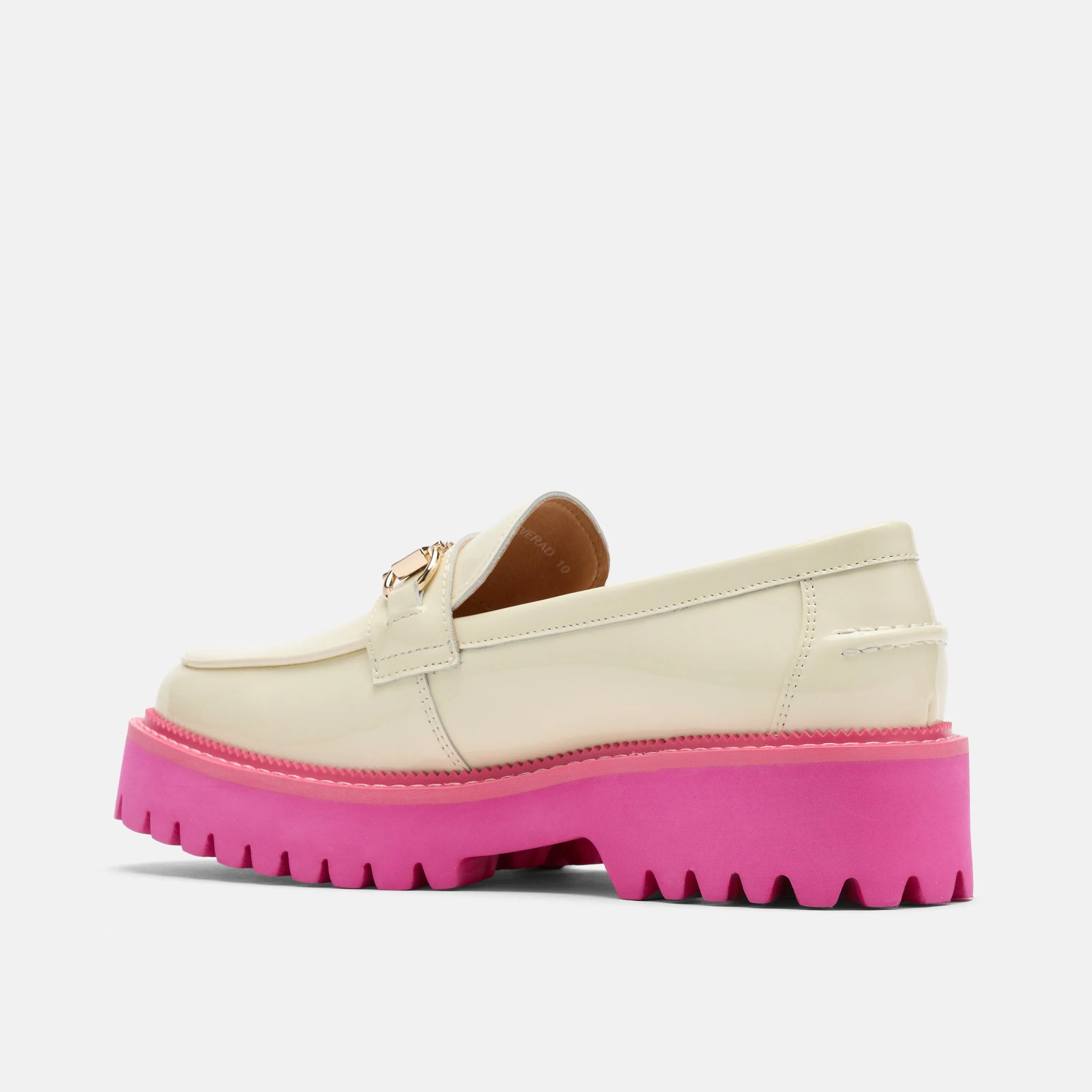 Casual Work Loafers Ms. Boulevard Cream/Pink Patent Leather Bit Loafers