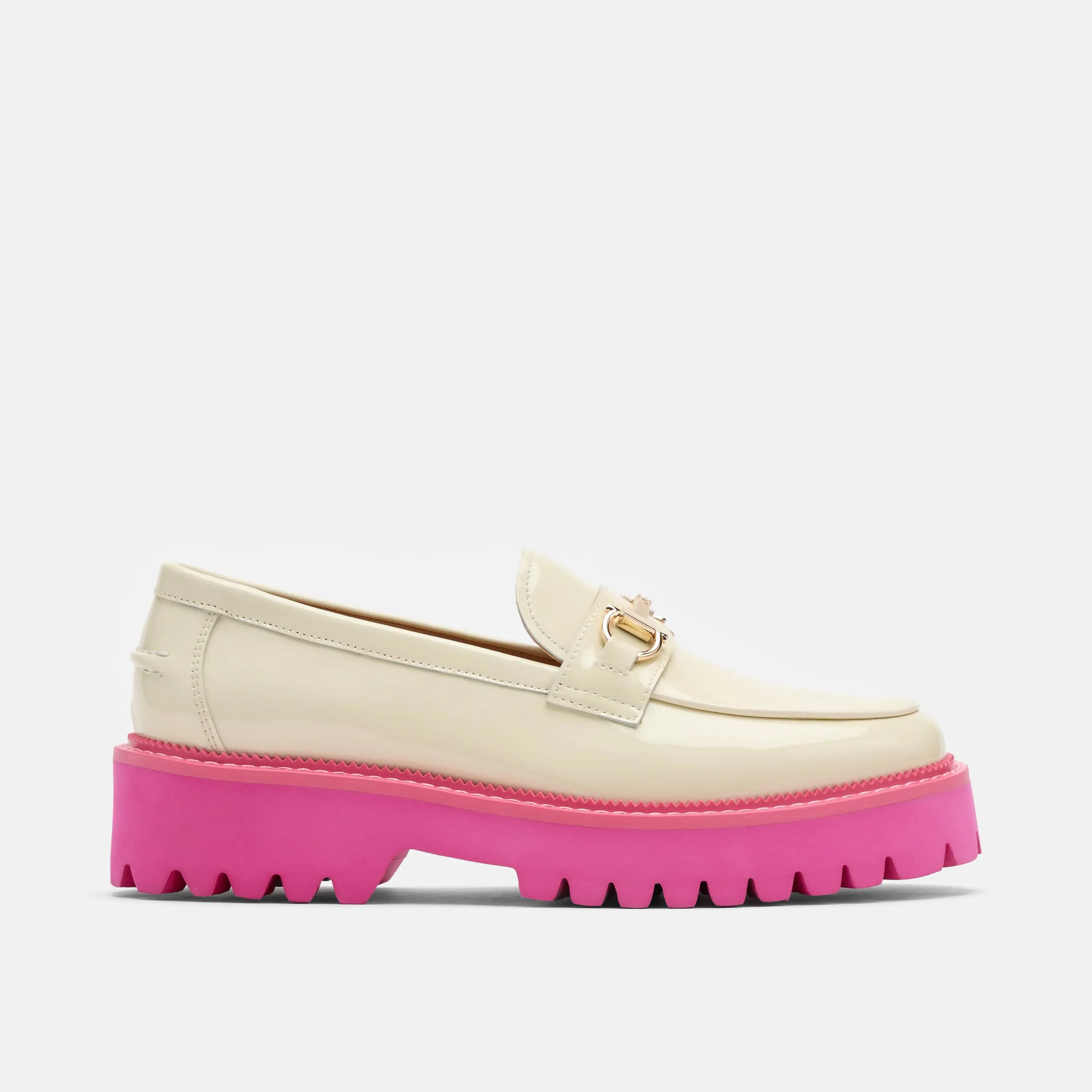 Vionic Suede Loafers Ms. Boulevard Cream/Pink Patent Leather Bit Loafers